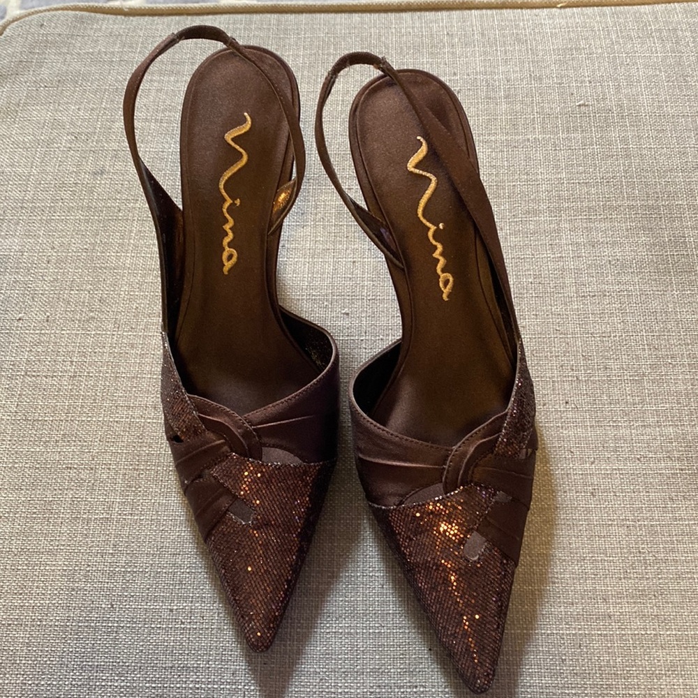 Nina Brown Slingback Heels